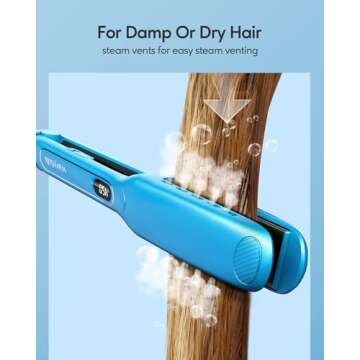 Wavytalk Hair Straightener, 1.7 Inch Wide Vent Sesh Titanium Wet to Dry Flat Iron, Straightener for Damp or Dry Hair (Blue)