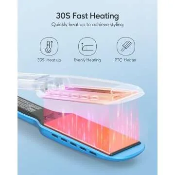 Wavytalk Hair Straightener, 1.7 Inch Wide Vent Sesh Titanium Wet to Dry Flat Iron, Straightener for Damp or Dry Hair (Blue)