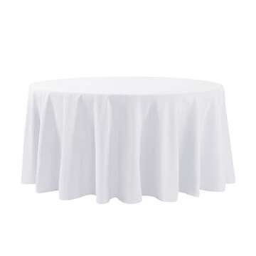 Round Tablecloth - 120 Inch Round Tablecloth - Stain and Wrinkle Resistant Washable Polyester Table Cloth, Decorative Fabric Table Cover for Dining Table, Buffet Parties and Wedding, White