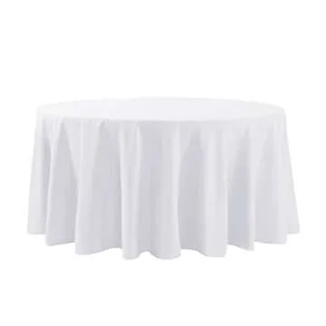 Round Tablecloth - 120 Inch Round Tablecloth - Stain and Wrinkle Resistant Washable Polyester Table Cloth, Decorative Fabric Table Cover for Dining Table, Buffet Parties and Wedding, White