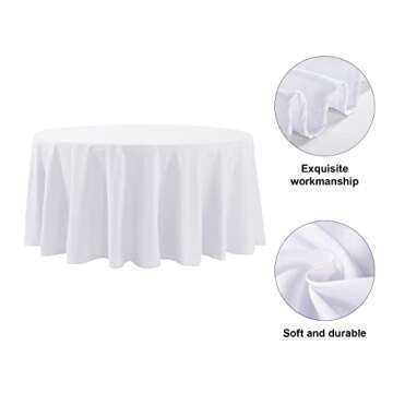 Round Tablecloth - 120 Inch Round Tablecloth - Stain and Wrinkle Resistant Washable Polyester Table Cloth, Decorative Fabric Table Cover for Dining Table, Buffet Parties and Wedding, White