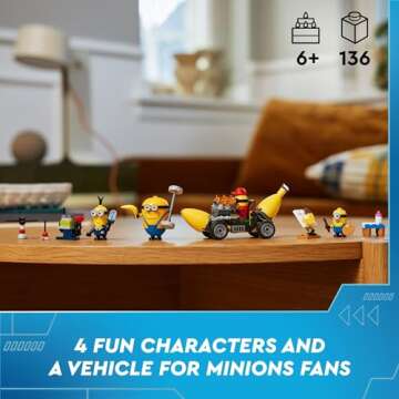 LEGO Despicable Me 4 Minions and Banana Car Toy Gift for Kids, Fun Illumination’s Despicable Me To...