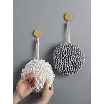 MAYITBE Soft Absorbent Chenille Hand Towels, Decorative Hanging Fuzzy Towels Ball, Thick Drying Cloth Hand Towel for Home Kitchen & Bathroom (White*2)