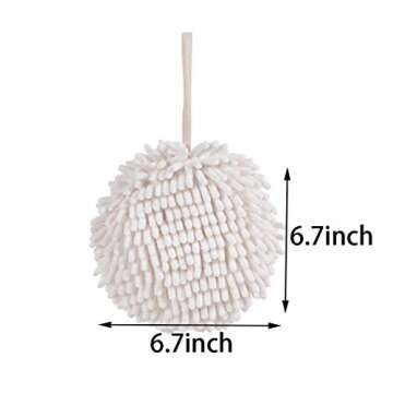 MAYITBE Soft Absorbent Chenille Hand Towels, Decorative Hanging Fuzzy Towels Ball, Thick Drying Cloth Hand Towel for Home Kitchen & Bathroom (White*2)