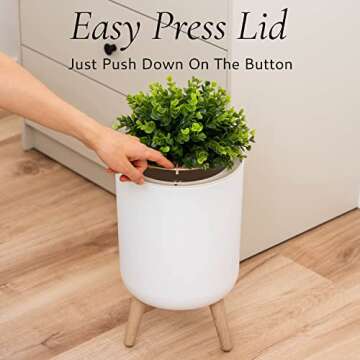 Earth & Mango Small Bathroom Trash Can with Lid, Small Bathroom Garbage Can with Plant Style Lid, 1....