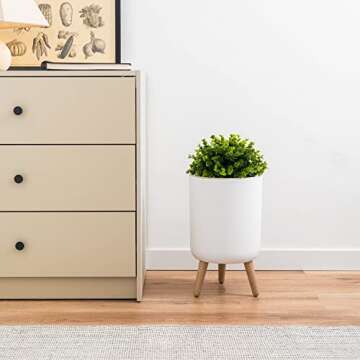 Earth & Mango Small Bathroom Trash Can with Lid, Small Bathroom Garbage Can with Plant Style Lid, 1.8 Gallon, White, Perfect for Bedroom, Office, and Bathrooms, Trash Bin That Looks Like a Plant