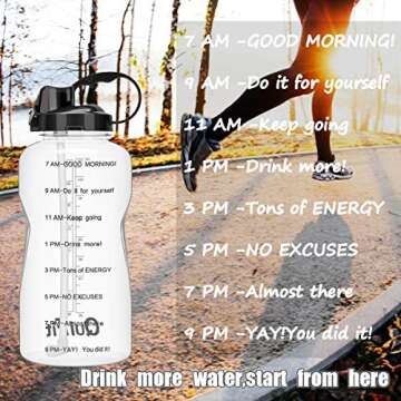 BuildLife Motivational Half Gallon Water Bottle BPA Free Wide Mouth with Straw & Time Marker to Ensure You Drink Enough Water Throughout The Day(64OZ,Clear)