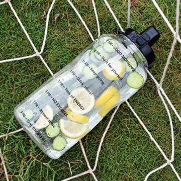 BuildLife Motivational Half Gallon Water Bottle BPA Free Wide Mouth with Straw & Time Marker to Ensure You Drink Enough Water Throughout The Day(64OZ,Clear)