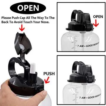 BuildLife Motivational Half Gallon Water Bottle BPA Free Wide Mouth with Straw & Time Marker to Ensure You Drink Enough Water Throughout The Day(64OZ,Clear)