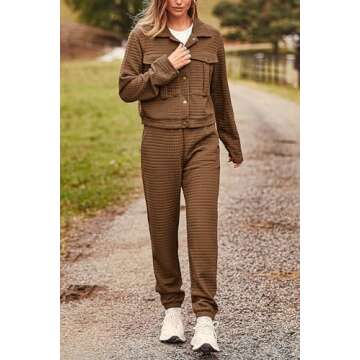 PRETTYGARDEN Womens 2025 Winter 2 Piece Outfit Tracksuit Long Sleeve Button Down Shacket Jacket Pockets Long Pants Casual Set (Camel,Small)