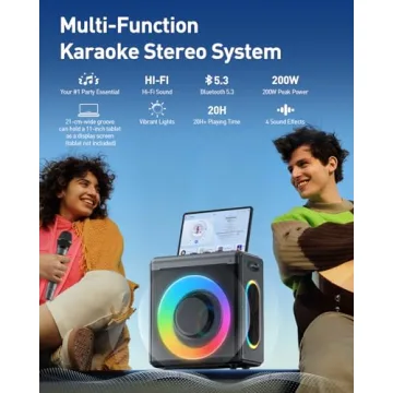 VERKB Karaoke Machine with 2 Wireless Microphones - Portable Bluetooth Speaker for All Ages & Occasi...