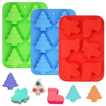 3 Pcs Christmas Silicone Molds - Trees, Socks, Bells for Festive Baking