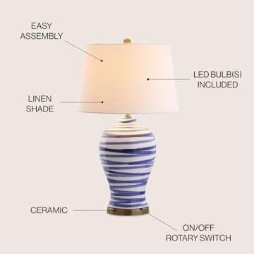 JONATHAN Y JYL3016A Joelie 29" Ceramic LED Table Lamp Coastal Traditional Bedside Desk Nightstand La...