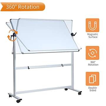 VIZ-PRO Double-Sided Magnetic Mobile Whiteboard,44 x 30 Inches Aluminium Frame and Stand