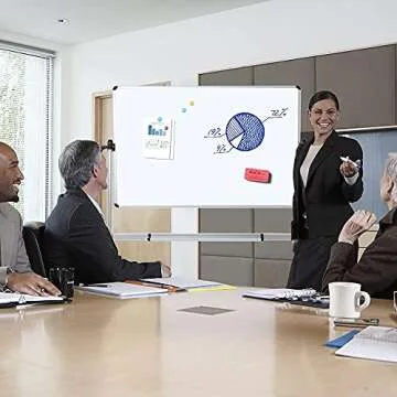 VIZ-PRO Double-Sided Magnetic Mobile Whiteboard,44 x 30 Inches Aluminium Frame and Stand