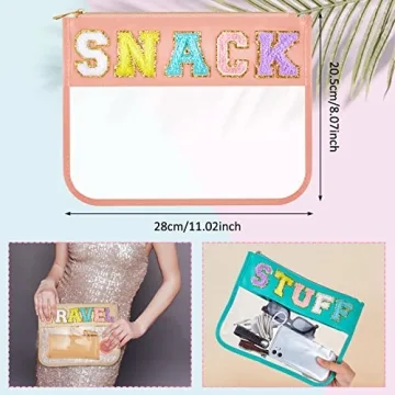 Stylish 3 Pcs Chenille Letter Clear Zipper Pouch Set