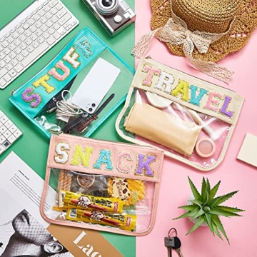 Stylish 3 Pcs Chenille Letter Clear Zipper Pouch Set