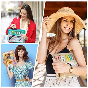 Stylish 3 Pcs Chenille Letter Clear Zipper Pouch Set