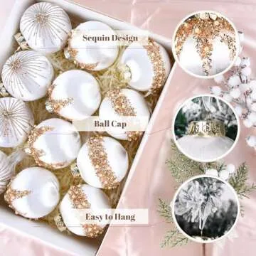 Luxury White Gold Christmas Ball Ornaments for Holiday Decor