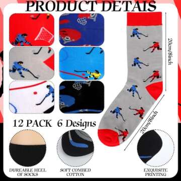 Xaatren 12 Pairs of Soccer Baseball Hockey Basketball Softball Socks Novelty Socks Sports Novelty Gi...
