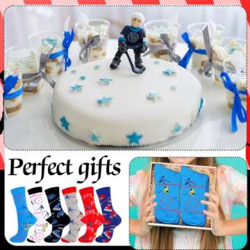 Xaatren 12 Pairs of Soccer Baseball Hockey Basketball Softball Socks Novelty Socks Sports Novelty Gifts(Medium,Hockey)