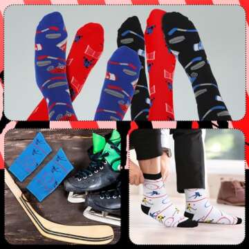 Xaatren 12 Pairs of Soccer Baseball Hockey Basketball Softball Socks Novelty Socks Sports Novelty Gifts(Medium,Hockey)