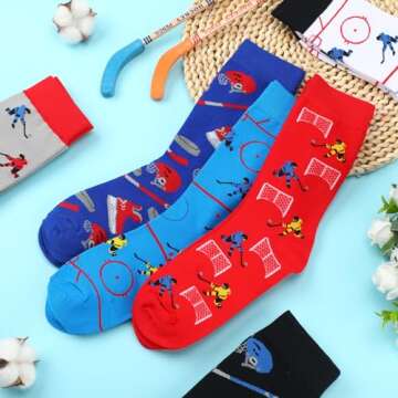 Xaatren 12 Pairs of Soccer Baseball Hockey Basketball Softball Socks Novelty Socks Sports Novelty Gifts(Medium,Hockey)