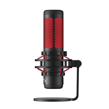HyperX QuadCast USB Condenser Gaming Microphone for PC PS5 PS4 Mac Computer Streaming Recording Podcast Mic Tap to Mute LED Indicator Four Polar Patterns Shock Mount Pop Filter, Red 4P5P6AA (Renewed)