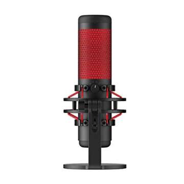 HyperX QuadCast USB Condenser Gaming Microphone for PC PS5 PS4 Mac Computer Streaming Recording Podcast Mic Tap to Mute LED Indicator Four Polar Patterns Shock Mount Pop Filter, Red 4P5P6AA (Renewed)