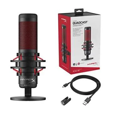 HyperX QuadCast USB Condenser Gaming Microphone for PC PS5 PS4 Mac Computer Streaming Recording Podcast Mic Tap to Mute LED Indicator Four Polar Patterns Shock Mount Pop Filter, Red 4P5P6AA (Renewed)