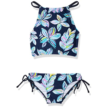 Kanu Surf Girls' Daisy UPF 50+ Beach Sport Halter Tankini 2-Piece Swimsuit, Charlotte Floral Navy, 1...