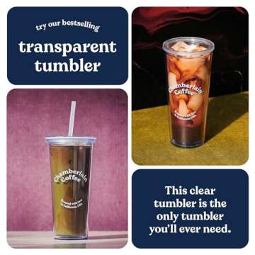 Chamberlain Coffee Tumbler - Clear Tumbler with Lid and Straw - 24 Oz Insulated Iced Coffee Cup - Do...
