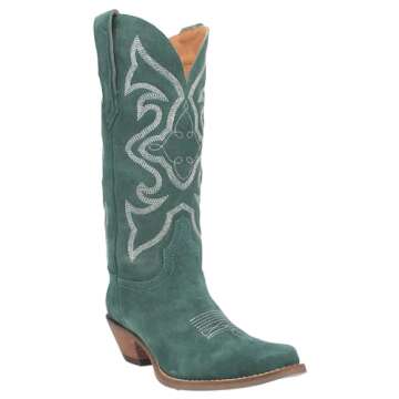 Dingo Womens Out West Embroidered Snip Toe Casual Boots Mid Calf Mid Heel 2-3" - Green - Size 11 M