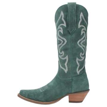 Dingo Womens Out West Embroidered Snip Toe Casual Boots Mid Calf Mid Heel 2-3" - Green - Size 11 M
