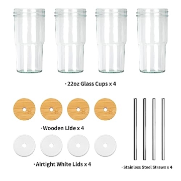 Richro Glass Cups Set of 4 for Boba and Iced Drinks