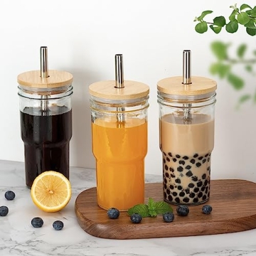 Richro Glass Cups Set of 4 for Boba and Iced Drinks