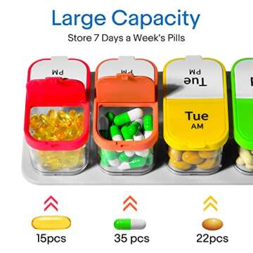 Extra Large Weekly Pill Organizer, Greencycle 2 Times A Day Medicine Organizer AM/PM Pill Cases Moisture-Proof Pill Box Big Compartments to Hold Vitamins Fish Oil for Elders Arthritic Patients