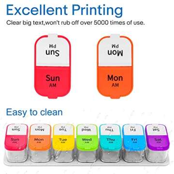 Extra Large Weekly Pill Organizer, Greencycle 2 Times A Day Medicine Organizer AM/PM Pill Cases Moisture-Proof Pill Box Big Compartments to Hold Vitamins Fish Oil for Elders Arthritic Patients