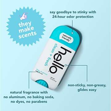 hello Activated Charcoal Fresh and Clean Deodorant for Women + Men, Aluminum Free, Baking Soda Free, Parabens Free, 24 Hour Odor Protection, 2.6 Ounce, 2 Pack