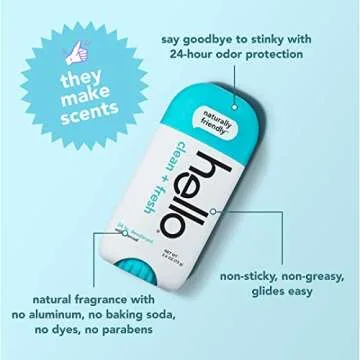 hello Activated Charcoal Fresh and Clean Deodorant for Women + Men, Aluminum Free, Baking Soda Free, Parabens Free, 24 Hour Odor Protection, 2.6 Ounce, 2 Pack