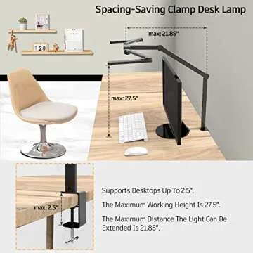 EPABINA Transformable LED Desk Lamp, 41.5" Large Architect Desk Lamp with Clamp, 3 Light Bars Desk Light for Home Office, 24W Auto Dimming Office Lighting Table Light for L Shaped Desk