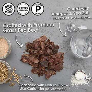 Ayoba Traditional Grass Fed Beef Biltong Slices (4 Ounce, Pack of 1) - Keto Friendly Air-Dried Grass...