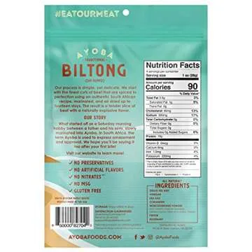 Ayoba Traditional Grass Fed Beef Biltong Slices (4 Ounce, Pack of 1) - Keto Friendly Air-Dried Grass Fed Beef Paleo Snacks - Gluten Free, Whole 30 Approved, Sugar free, No Carb Meat Snacks