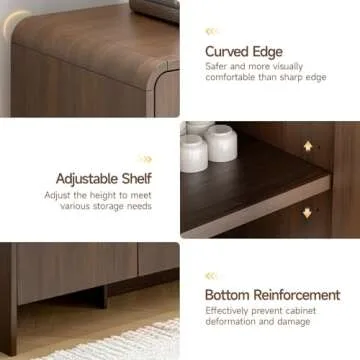 ONBRILL 60" Sideboard Buffet Cabinet with Storage, Curved Design Farmhouse Coffee Bar Cabinet with 4 Doors & Adjustable Shelves for Living Room, Kitchen, Hallway, Walnut