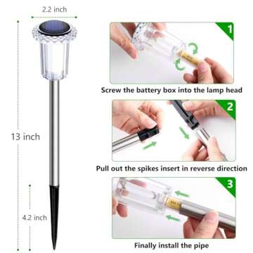 DenicMic Solar Lights Outdoor Pathway Lights LED Waterproof Acrylic Lamp Head Stainless Steel Stake for Yard Garden Landscape Path Walkway Driveway Patio Lawn (Cold White 10Pack)