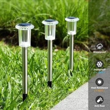 DenicMic Solar Lights Outdoor Pathway Lights LED Waterproof Acrylic Lamp Head Stainless Steel Stake for Yard Garden Landscape Path Walkway Driveway Patio Lawn (Cold White 10Pack)