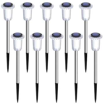 DenicMic Solar Lights Outdoor Pathway Lights LED Waterproof Acrylic Lamp Head Stainless Steel Stake for Yard Garden Landscape Path Walkway Driveway Patio Lawn (Cold White 10Pack)