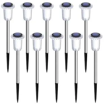 DenicMic Solar Lights Outdoor Pathway Lights LED Waterproof Acrylic Lamp Head Stainless Steel Stake for Yard Garden Landscape Path Walkway Driveway Patio Lawn (Cold White 10Pack)