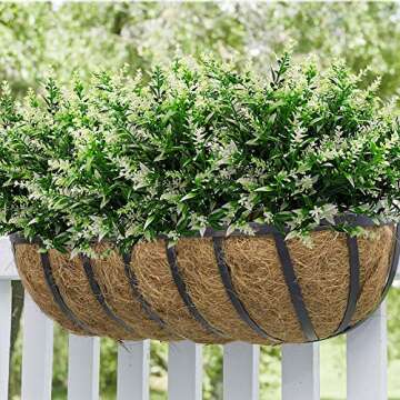 Grunyia 10 Bundles Artificial Lavender Flowers Outdoor Fake Plants Faux Plastic UV Resistant Flowers for Home Garden Porch Window Box and Cemetary Grave Decorations (10, White)