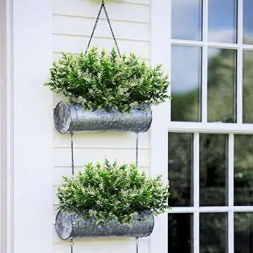 Grunyia 10 Bundles Artificial Lavender Flowers Outdoor Fake Plants Faux Plastic UV Resistant Flowers for Home Garden Porch Window Box and Cemetary Grave Decorations (10, White)